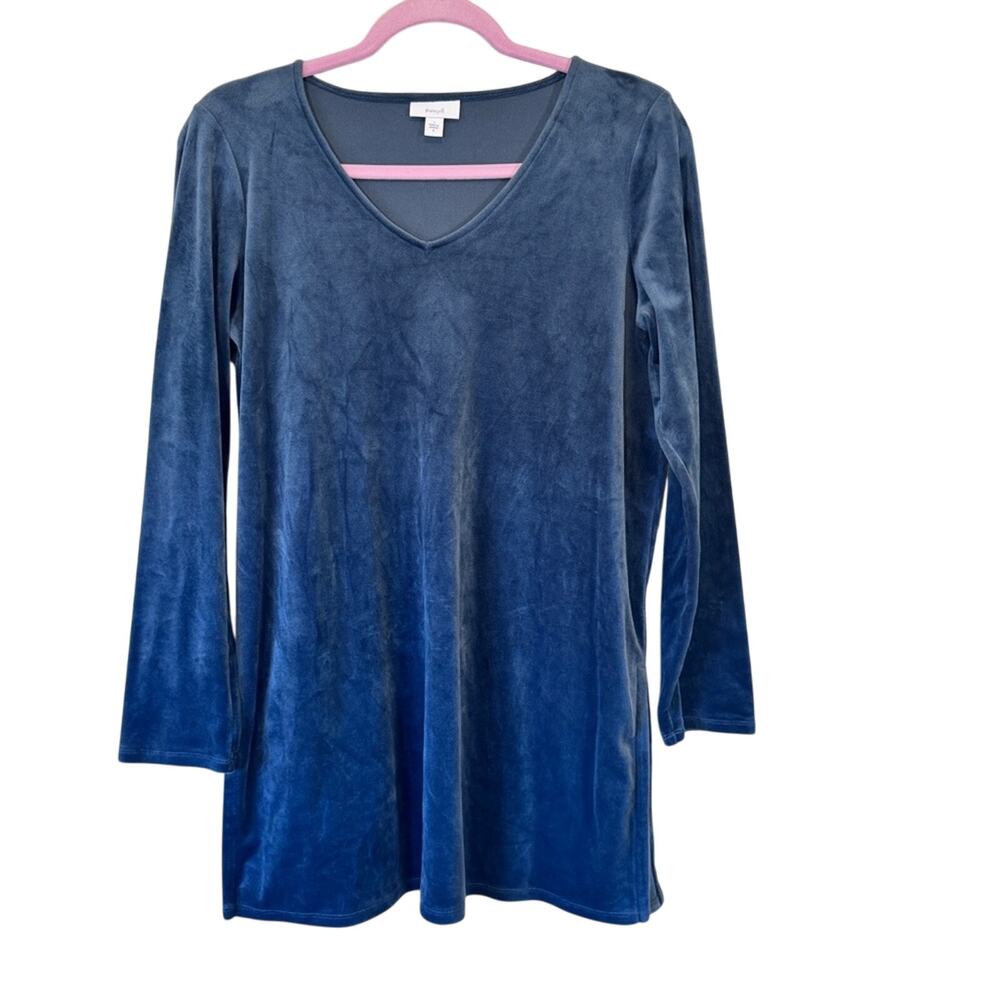 Pure Jill J Blue Velvet Long Sleeve V Neck Blouse Womens S Classic Boho Casual